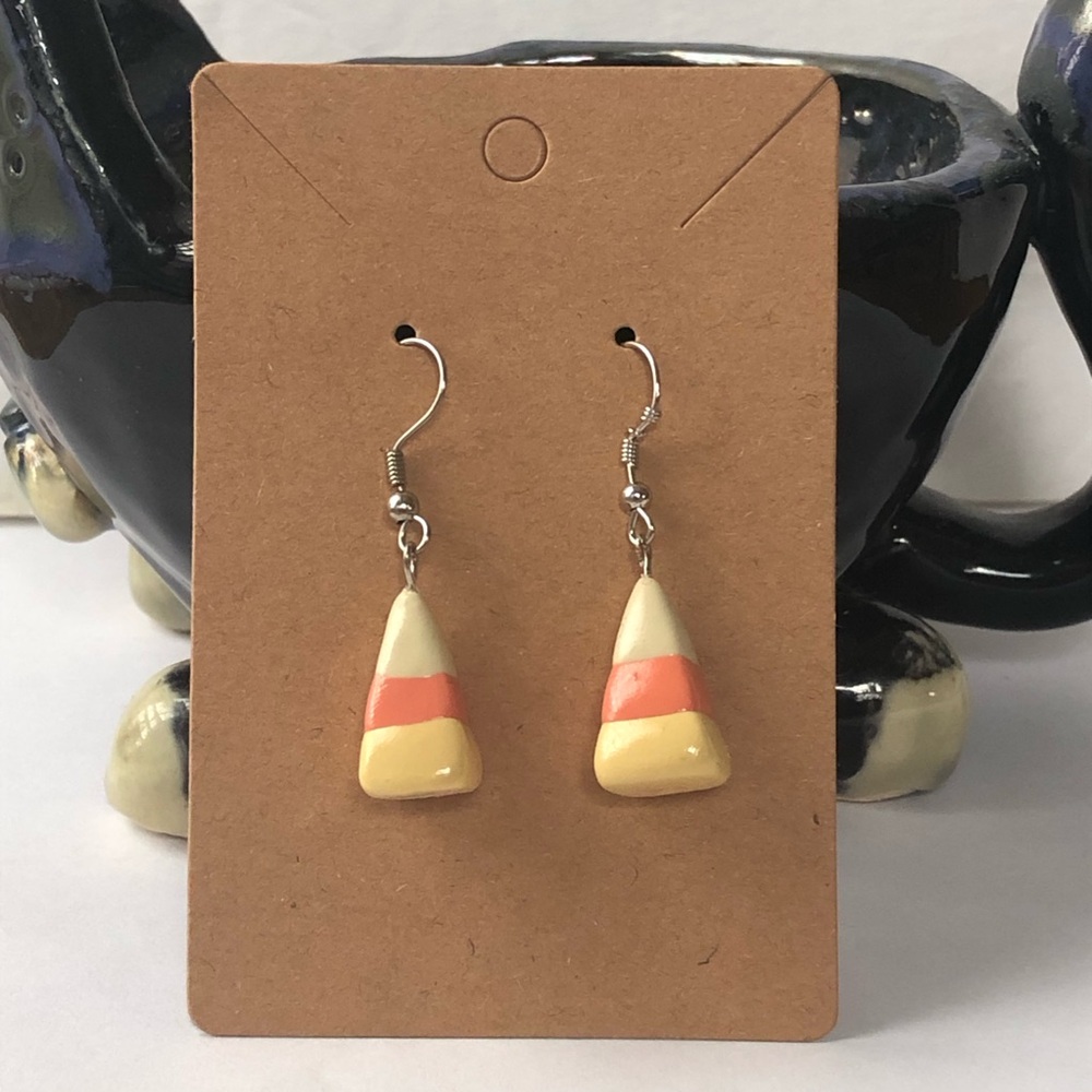 Handmade Candy Corn- Halloween Polymer Clay Dangle Earrings, Glossy